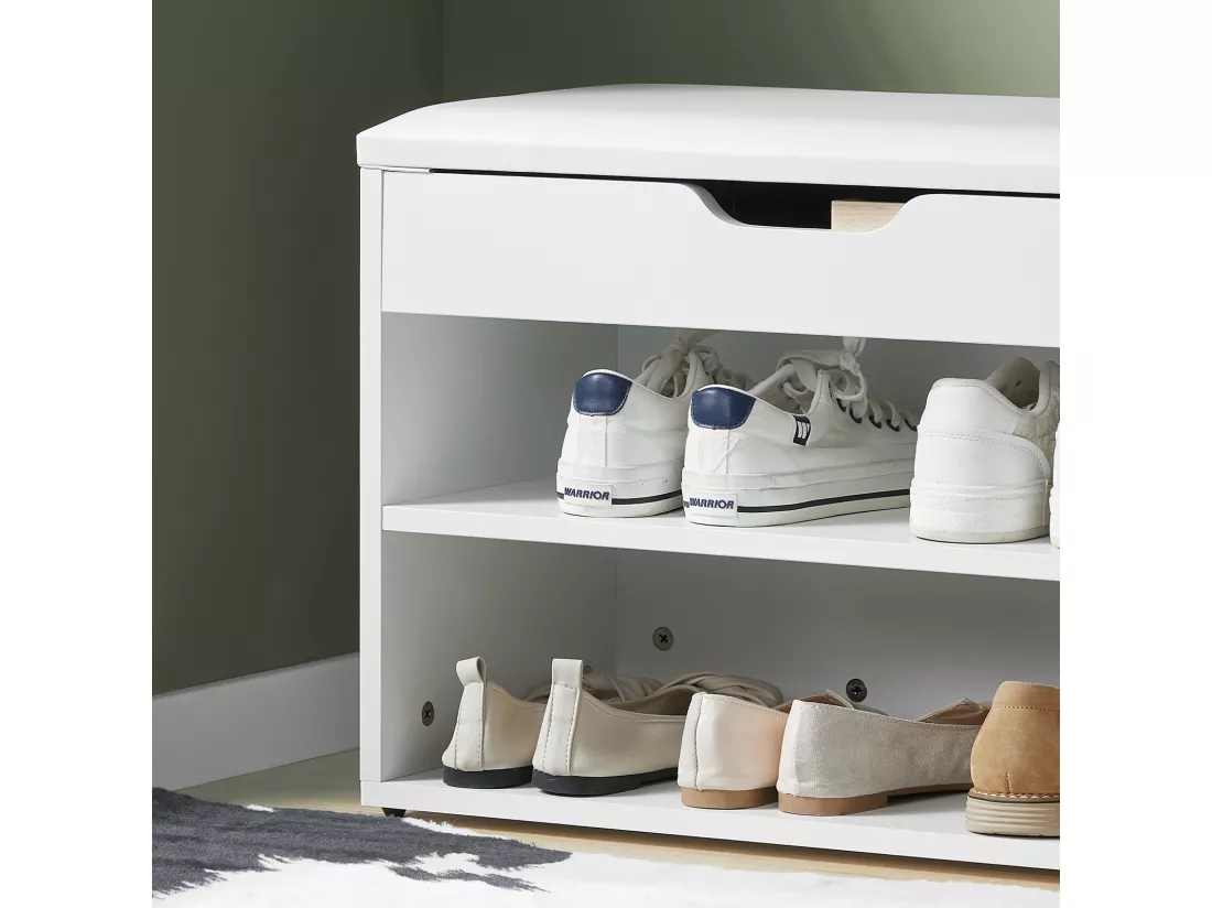 Banc De Rangement À Chaussures 2 Étages Avec Coussin Commode À Chaussures Confortable, Fsr25-w
