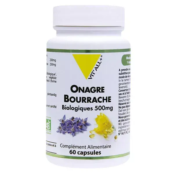 Vit'all+ Prímula e Borragem 500mg Orgânico 60 cápsulas