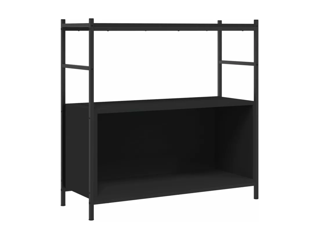 Bibliothèque noir 80x30x78,5 cm bois d'ingénierie et fer