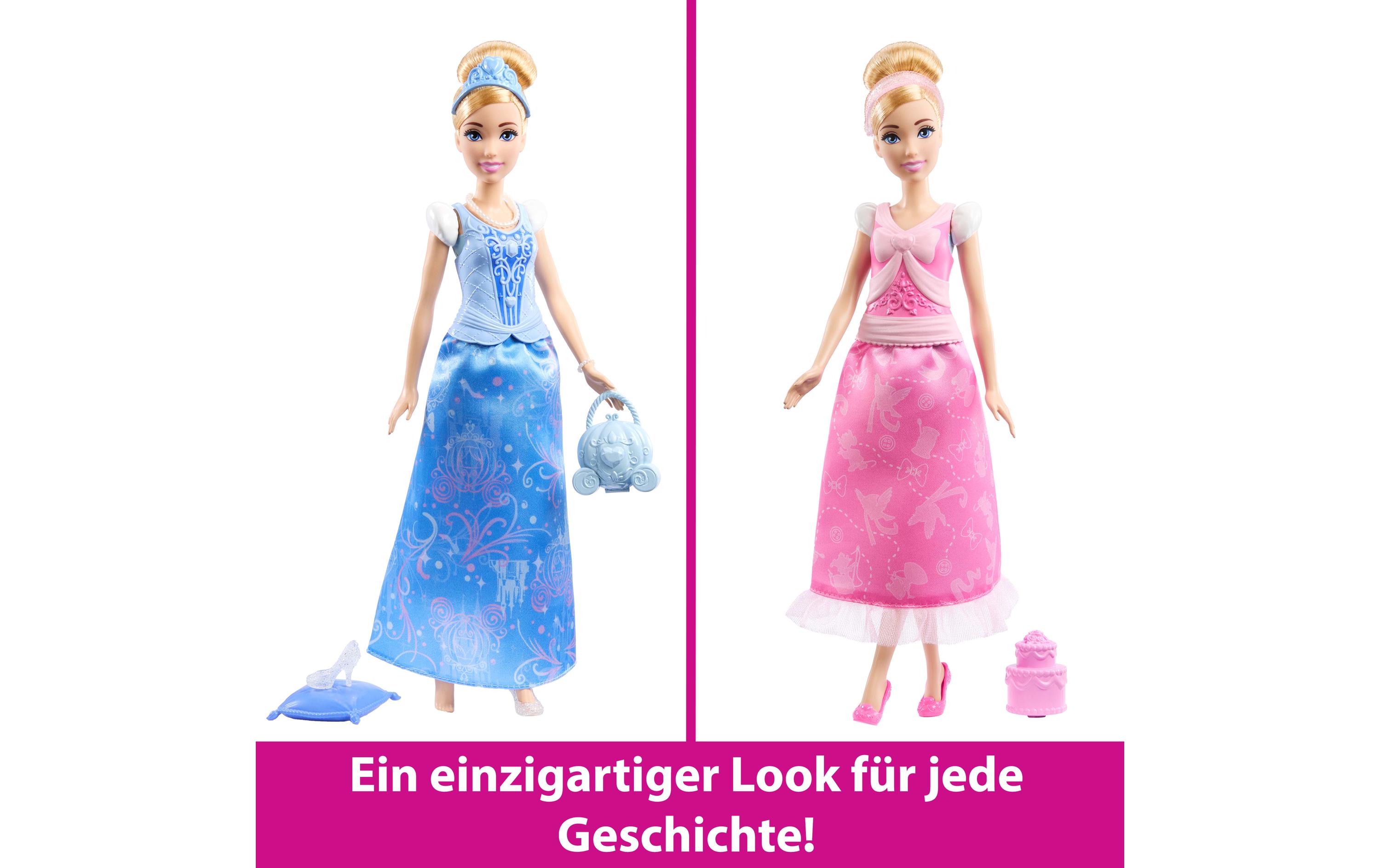 Spielset 2-in-1-Geschichten Cinderella-ModepuppePuppe mit 2 Oberteilen zum Anklipsen, 2 Röcken und 9 Accessoires