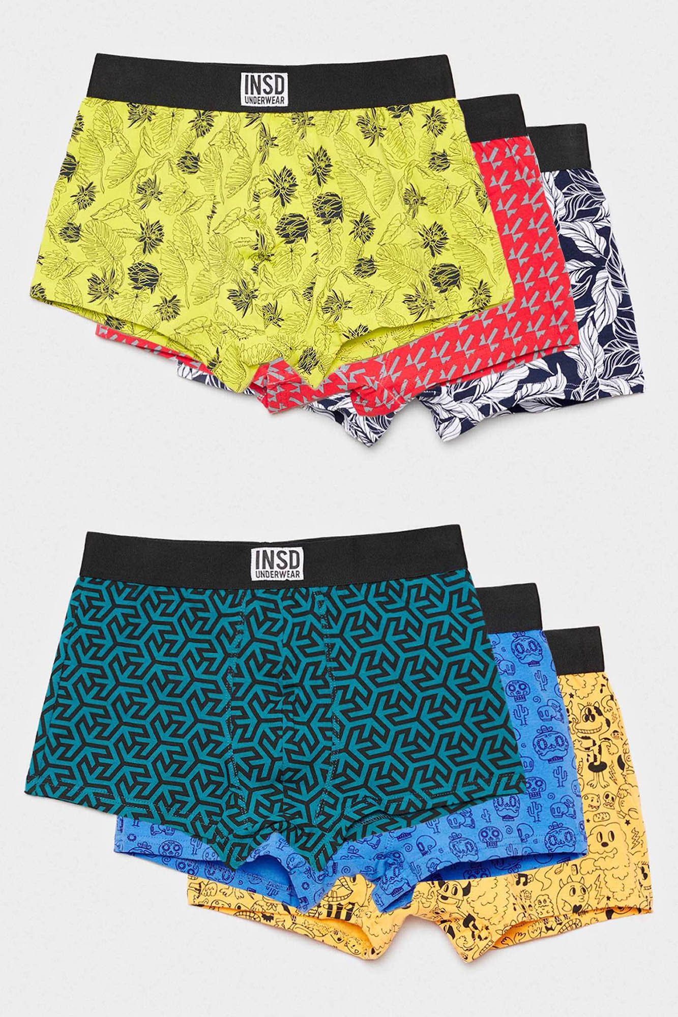 Cuecas boxer estampadas, pacote com 6 unidades