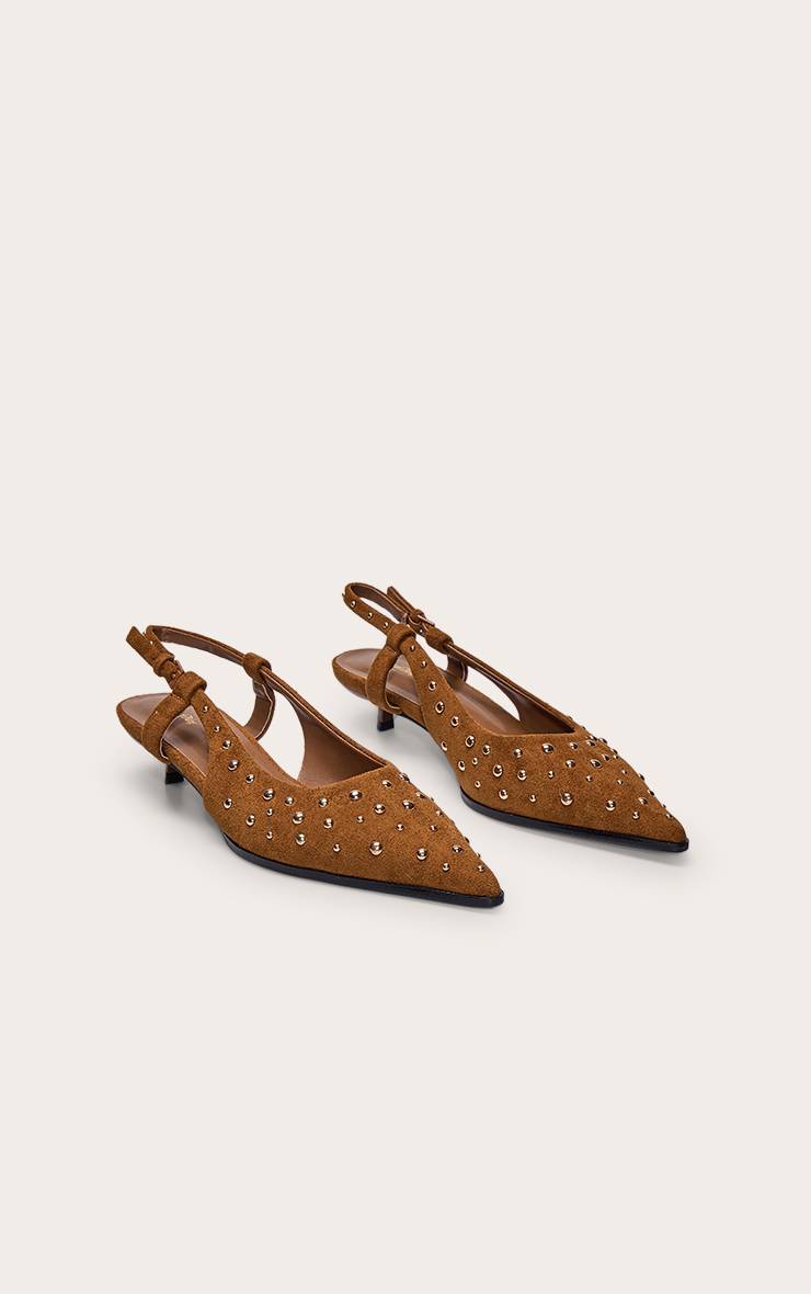 Marron Escarpins À Talon Chaton En Synthétiquecuir Verni Avec Détails Cloutés