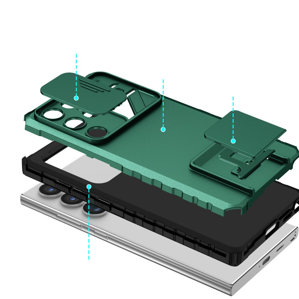 Samsung Galaxy S24 Ultra Hybrid Outdoor Hardcase Hülle mit Cam-Slider   Kickstand - Grün (Matt)