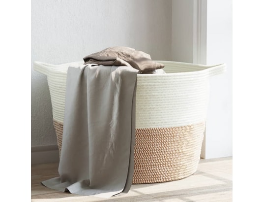 VIDAXL - Panier à linge marron et blanc ø60x36 cm coton
