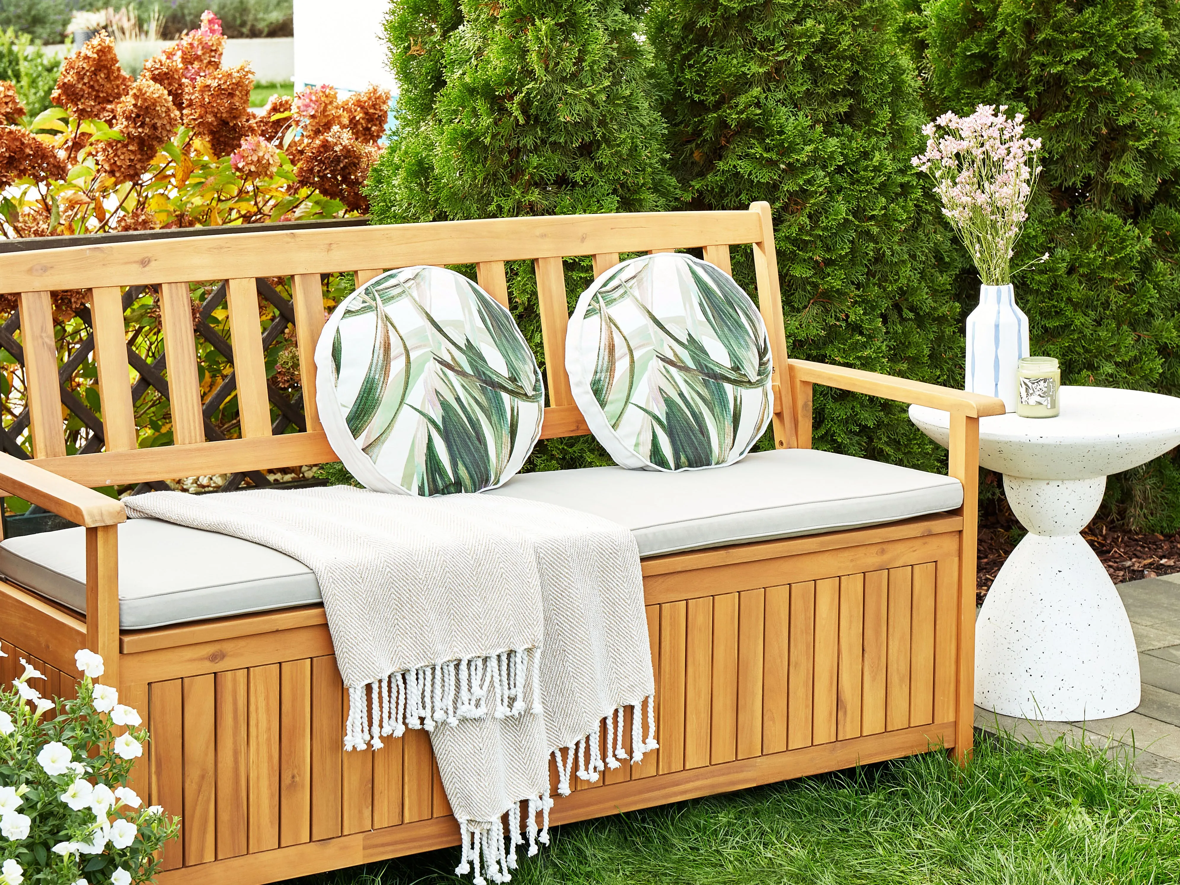 Set van 2 tuinkussens CALDERINA bladpatroon 40 x 40 cm Groen