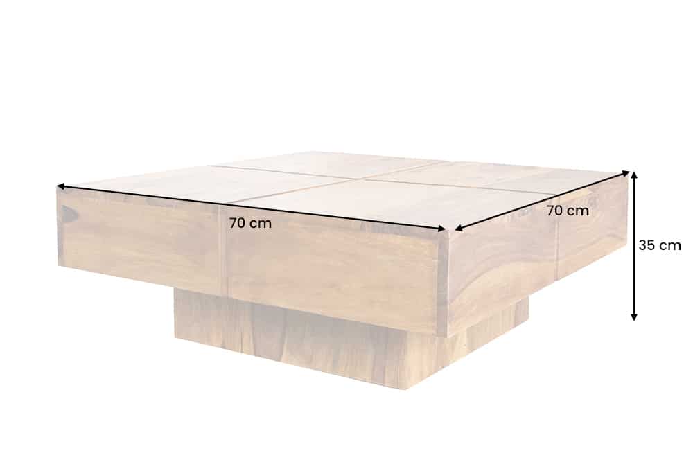 Design Massivholz Couchtisch BOLT 70cm braun Sheesham stone finish Handarbeit