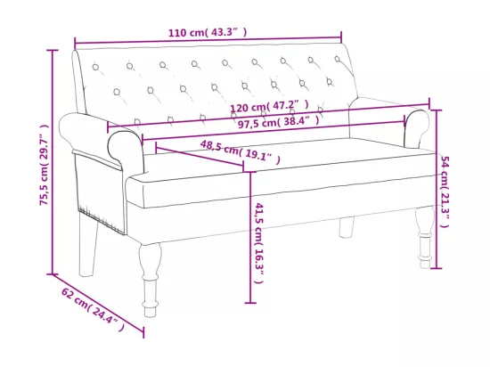 Banc avec dossier bleu 120x62x75,5 cm tissu