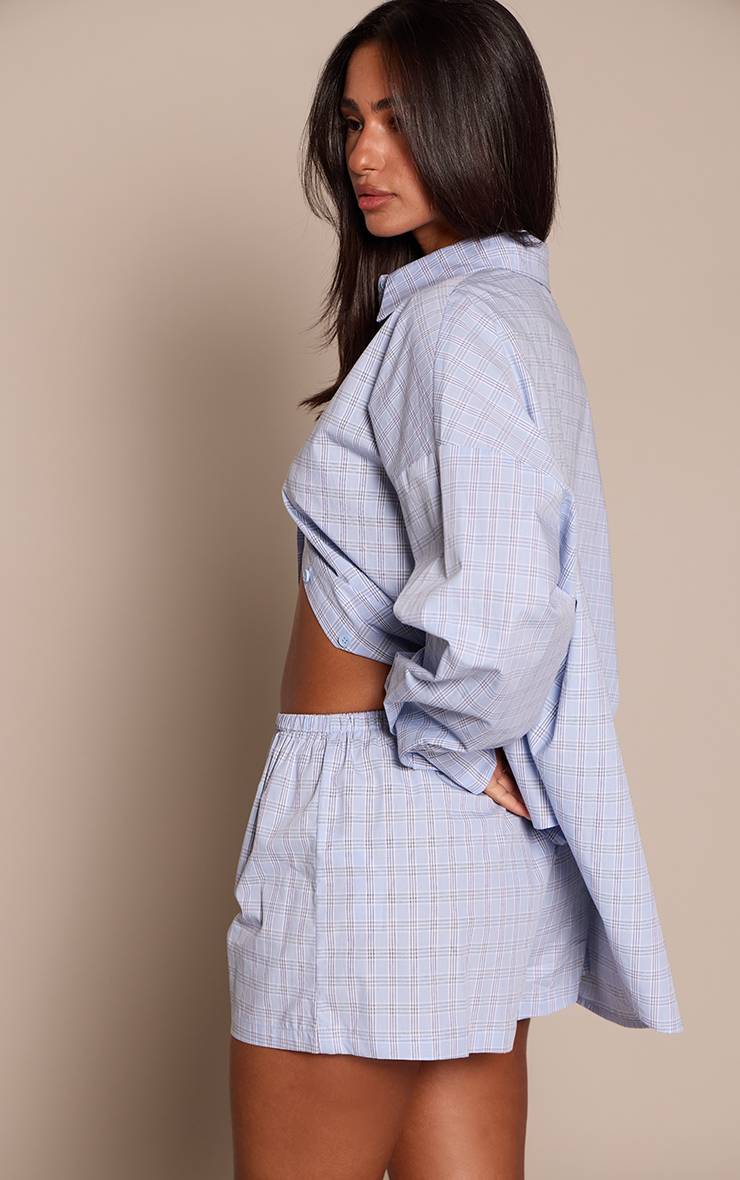 Bleu Short Boxer En Popeline À Carreaux Petite