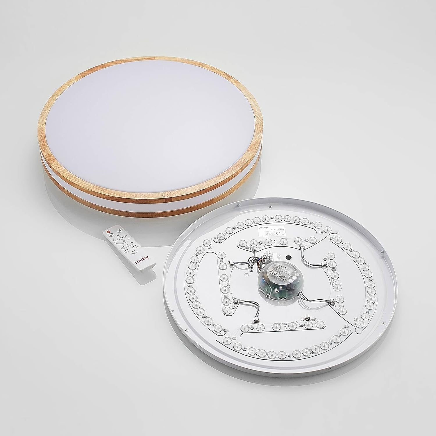 Lindby LED Deckenlampe Holz Ø49,5 cm, mit Fernbedienung dimmbar wechselbare Lichtfarbe 30W Wohnzimmerlampe Deckenleuchte Esszimmer