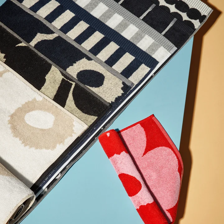 Marimekko - Unikko Jacquard Mini-Handtuch 30 x 30 cm, baumwollweiss / dunkelblau