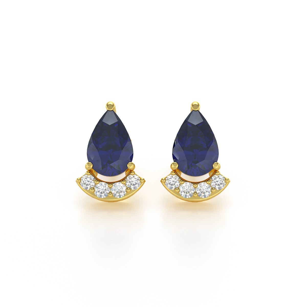 Boucles d'oreilles ADEN Or 585  Jaune Saphir forme Poire et Diamants 1.4grs