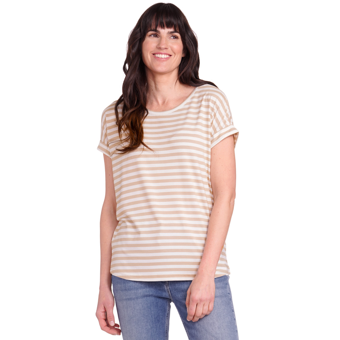 Gina Benotti Damen T-Shirt mit fixierten Turn-ups beige / weiss