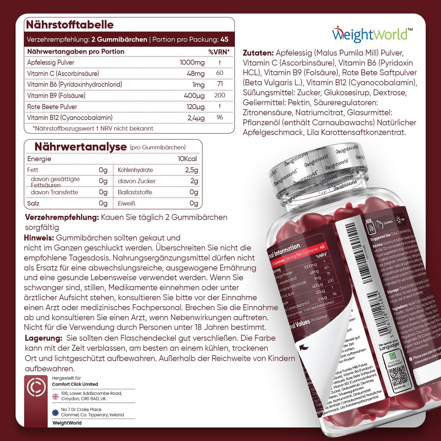 WeightWorld Apfelessig Gummibärchen 1000mg