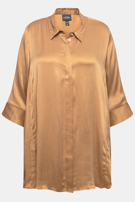 Bluse, Godetfalten, A-Linie, Hemdkragen, 3/4-Arm, Cupromix