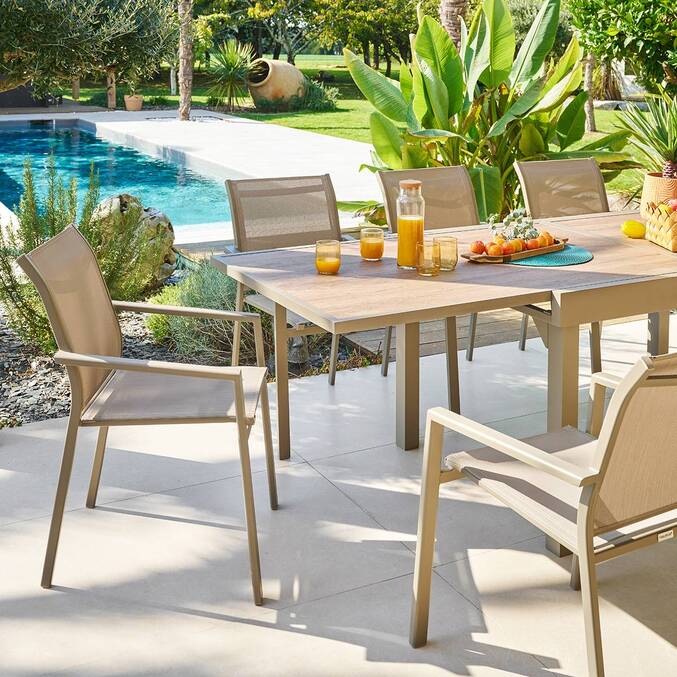 Table de jardin extensible rectangulaire PIAZZA Truffe / Café