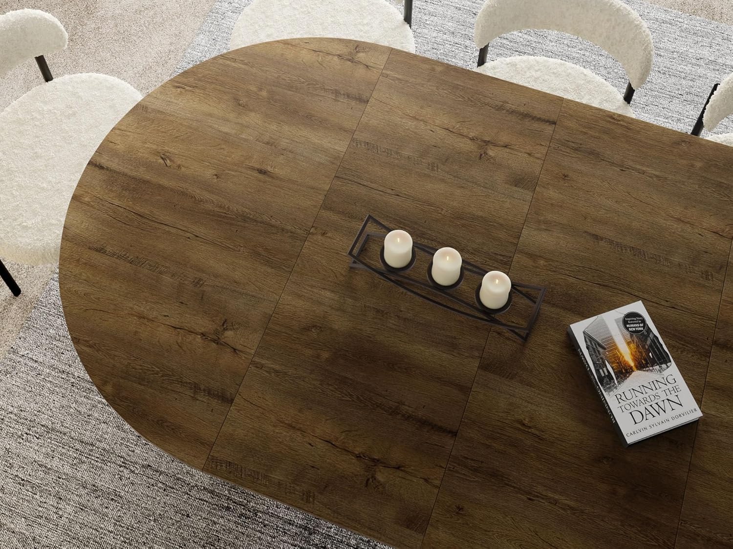 WFL GROUP Runder Ausziehbarer Esstisch im Loft-Stil - Industrieller Tisch mit Schwarzen Metallbeinen - Platzsparender Tisch für Wohnzimmer - Lefkas Eiche - 120 bis 200 cm