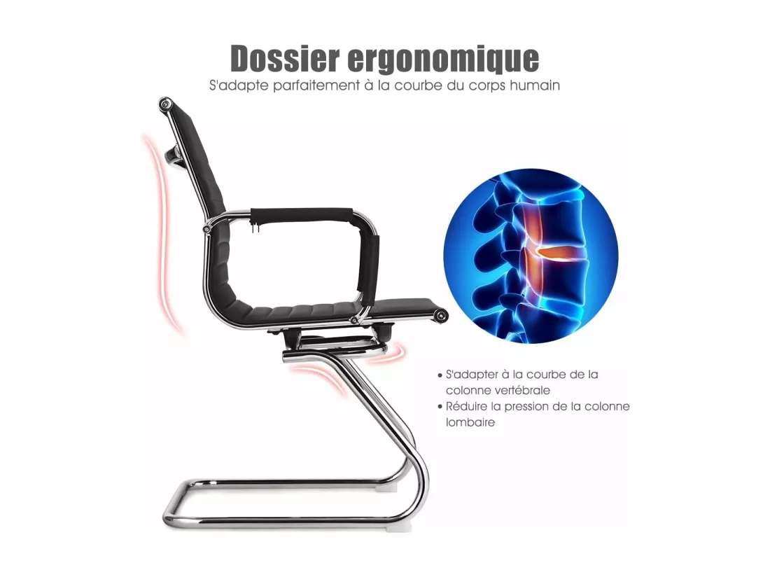 Lot de 2 Chaises de Bureau, Chaises de Conférence, Modernes et Robustes, en Cuir PU avec Base en Z, Chaises de Réception pour Maison, Bureau, Noir