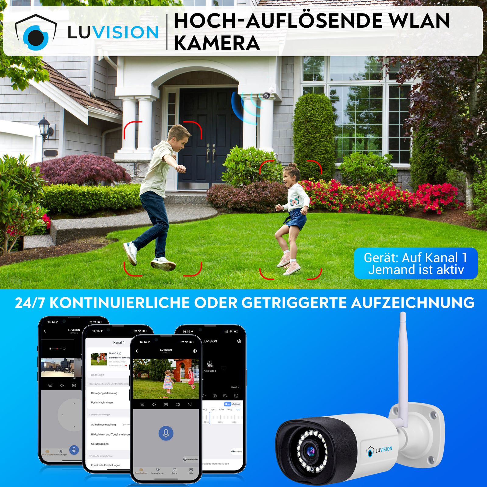 LUVISION Dual WLAN Funk Video Überwachungssystem 10 Kanal Mini NVR 5MP Überwachungskamera Set Mikrofon Cloud