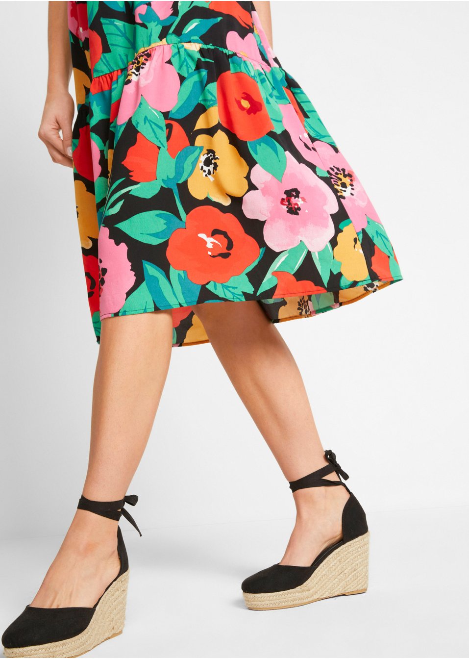 Robe midi à imprimé floral de coupe trapèze