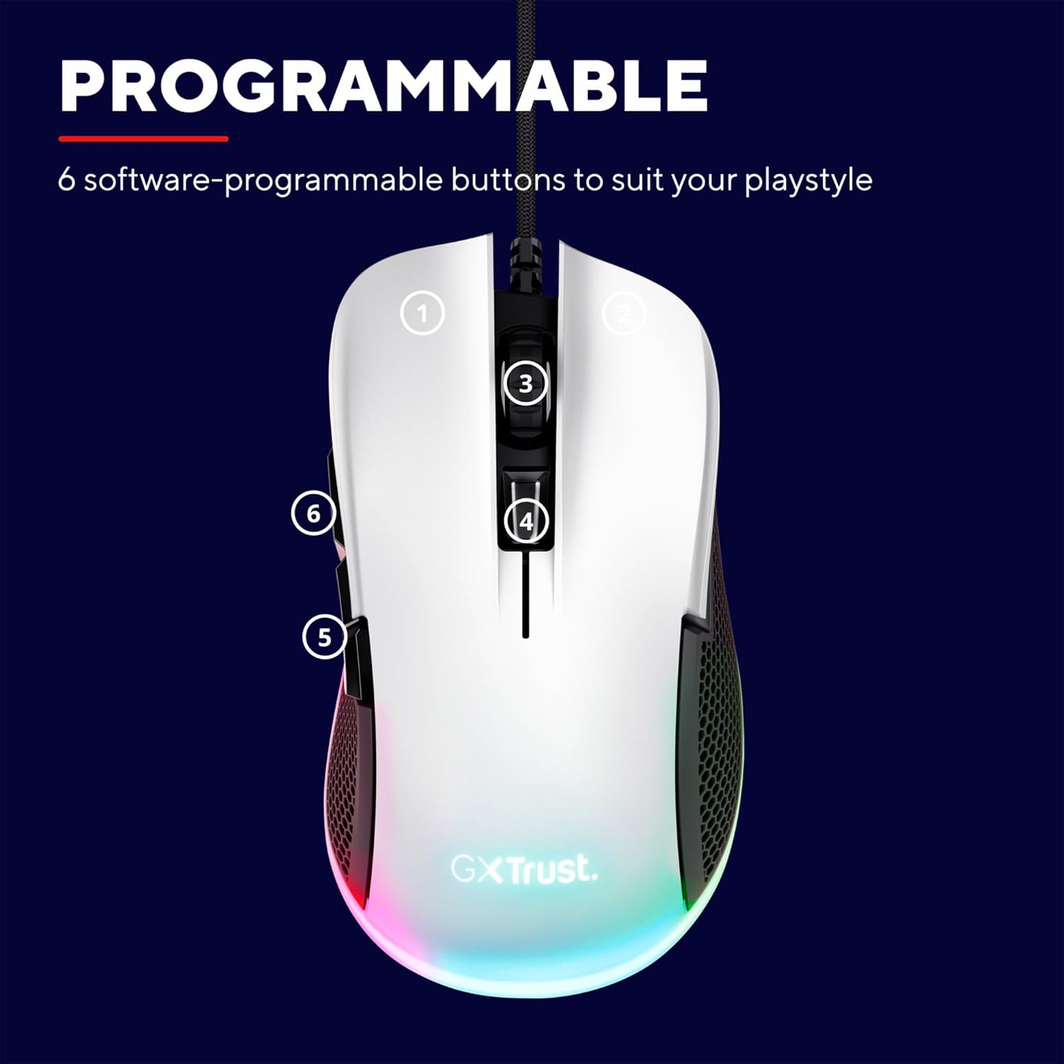 GXT 922 YBAR Kabelgebundene Gaming Maus mit RGB Beleuchtung (24730) - Weiss