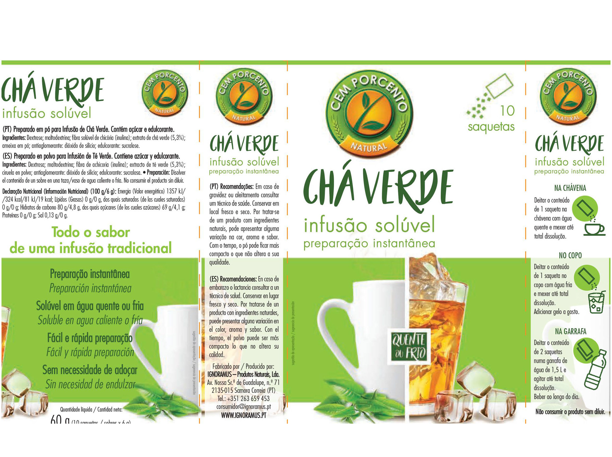 CHÁ CEM PORCENTO VERDE 10 SAQUETAS
