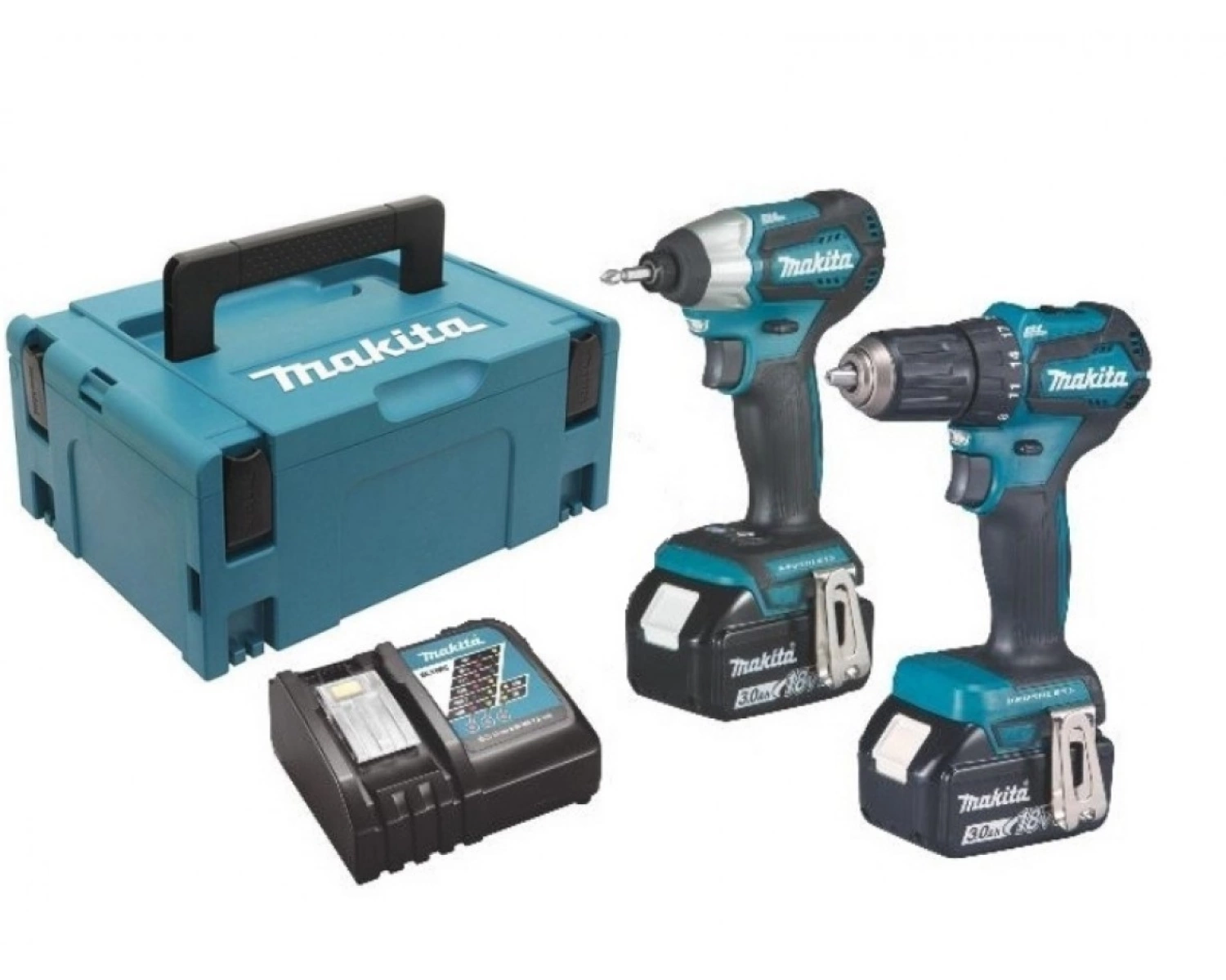 Makita DLX2220JX2 18V Li-Ion accu DDF483 schroef-/boormachine & DTD155 slagschroevendraaier (2x 3,0Ah accu) in mbox