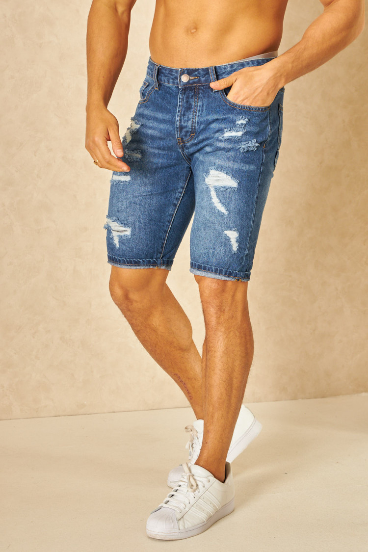 Short bleu délavé