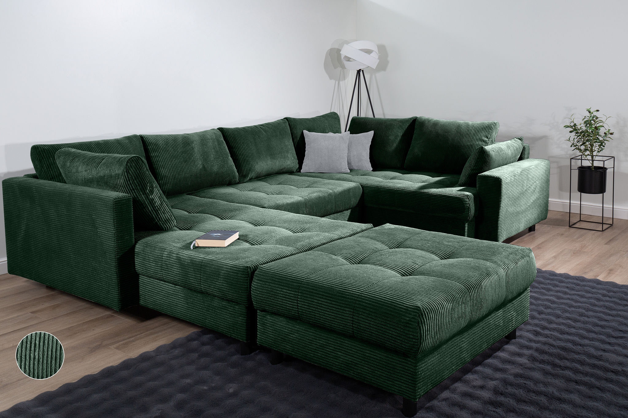 COLLECTION AB Wohnlandschaft »Toni U-Form mit Armlehne« inkl. Hocker und Zierkissen in abgesetzter Farbe, mit Bonnelfederkern