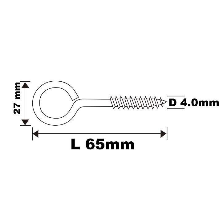 Piton à vis longs en acier zingué 65x27 mm - 100 pièces