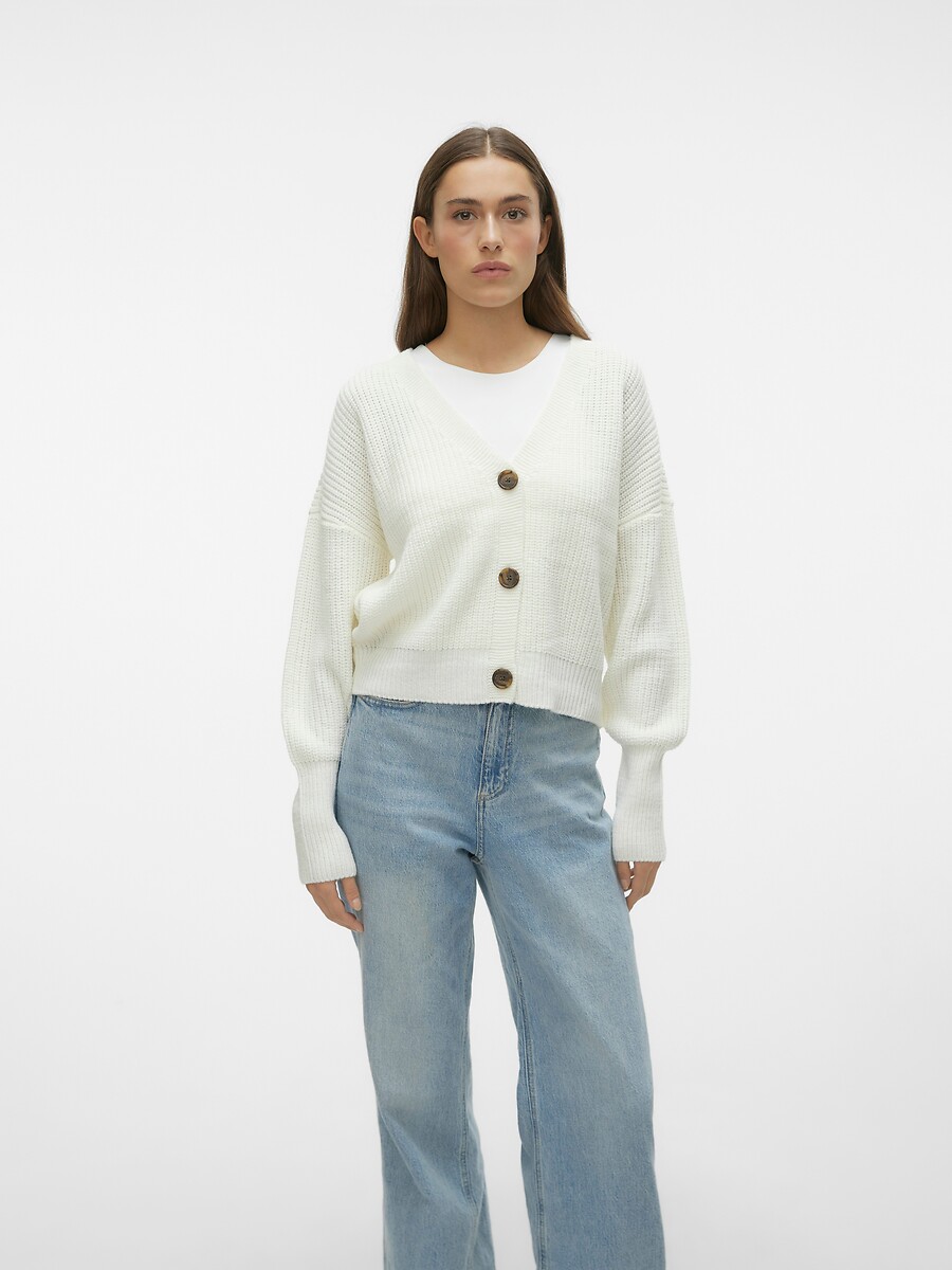 VERO MODA<br>Cardigã curto de malha com fecho de botão