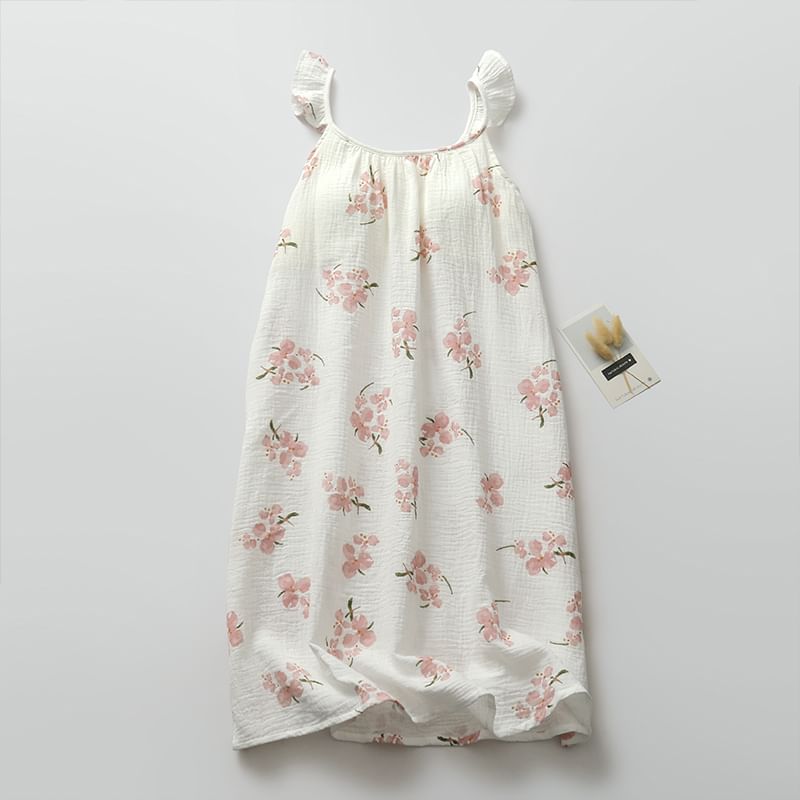 Finlies - Gewatteerde midi-pyjamajurk met ronde hals en bloemenprint en capuchon