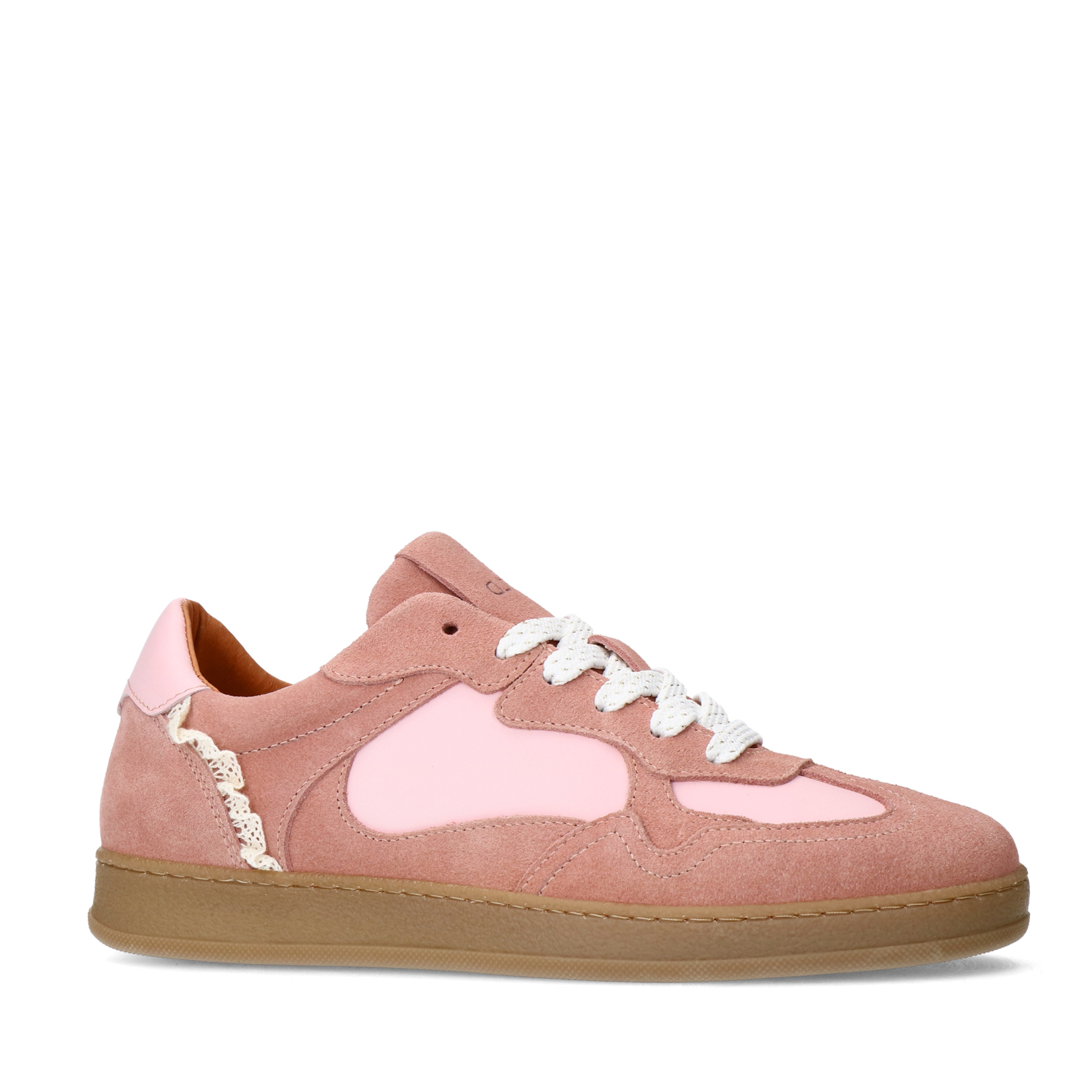 Roze suède sneakers sneakers met kant