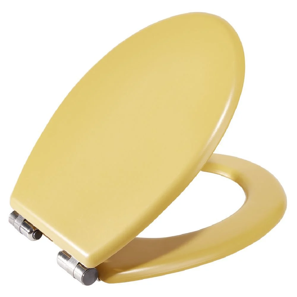 Abattant WC bois jaune curry avec frein de chute déclipsable réglable