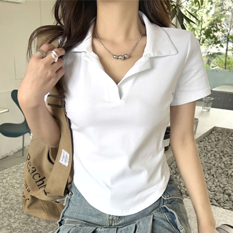 Gafi - Effen poloshirt met korte mouwen