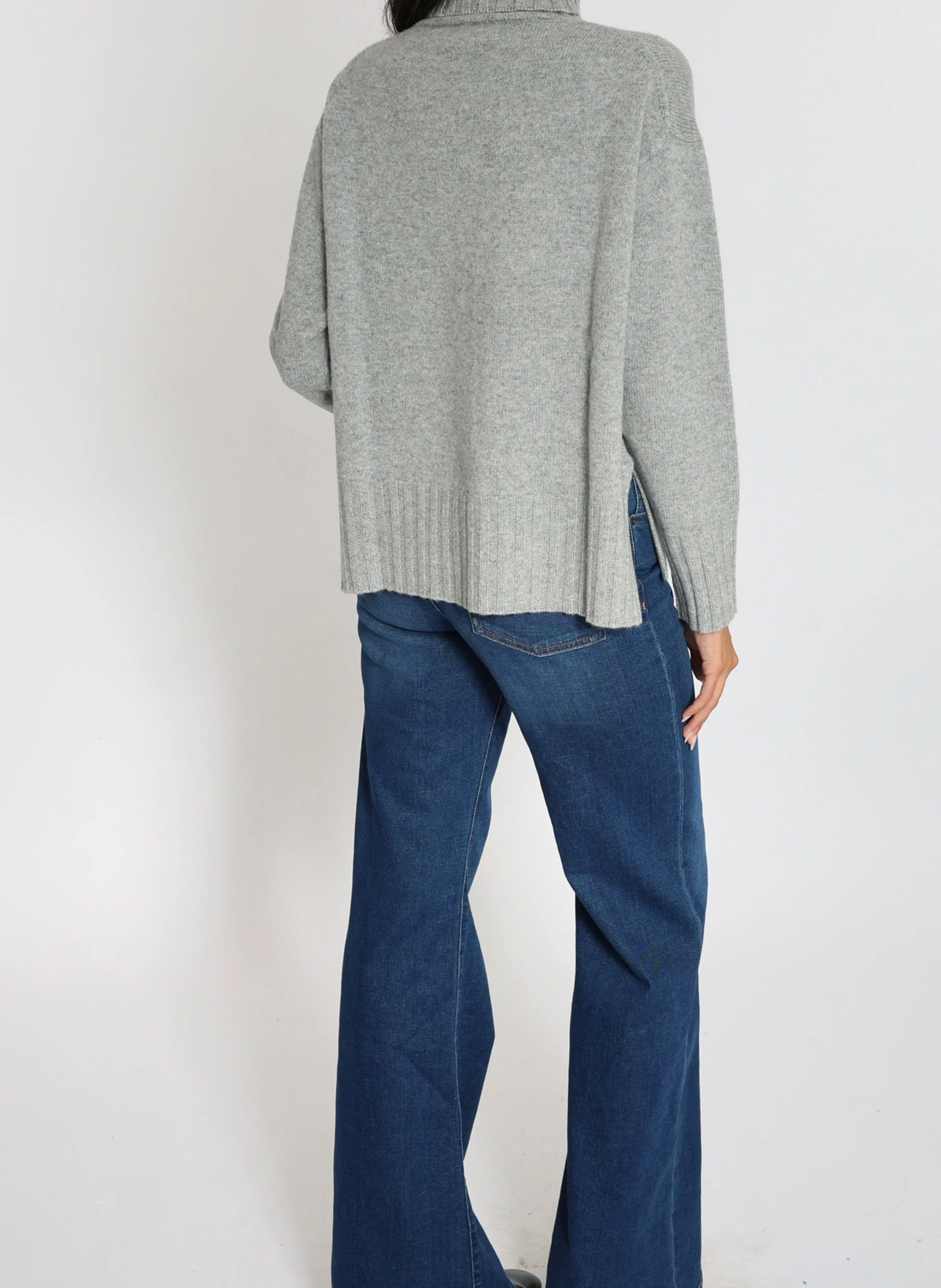 CELINA - Pull droit col roulé en laine mélangée | Gris