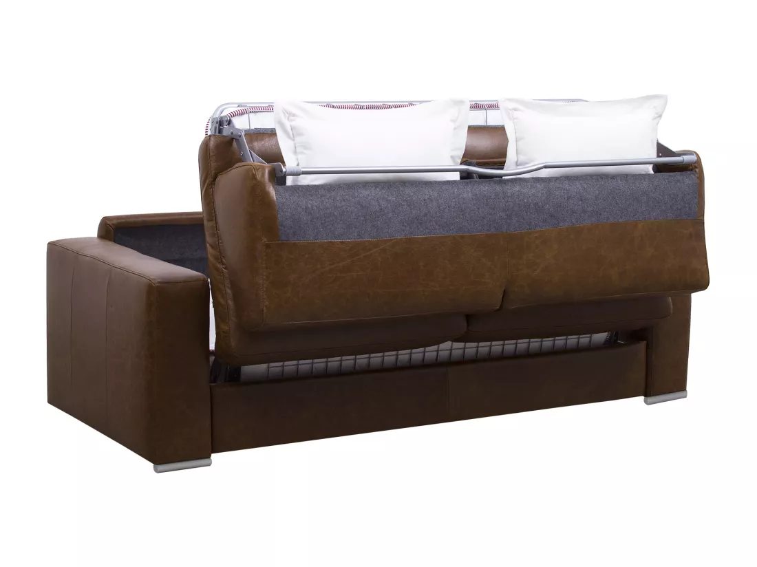 Canapé 4 places convertible express 100% cuir de buffle vintage caramel matelas 13 cm - DELECTEA II