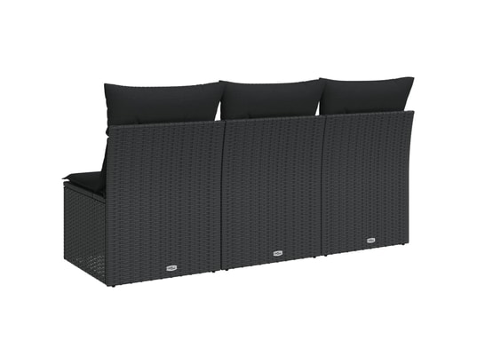 VIDAXL - Canapé de jardin avec coussins 3 places noir résine tressée