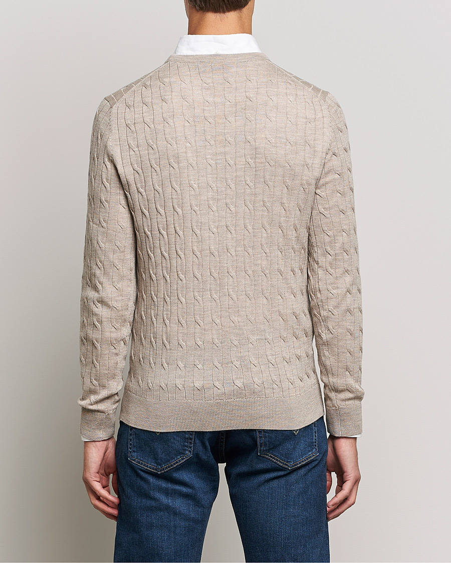 Morris Merino Cable Crew Neck Khaki Melange