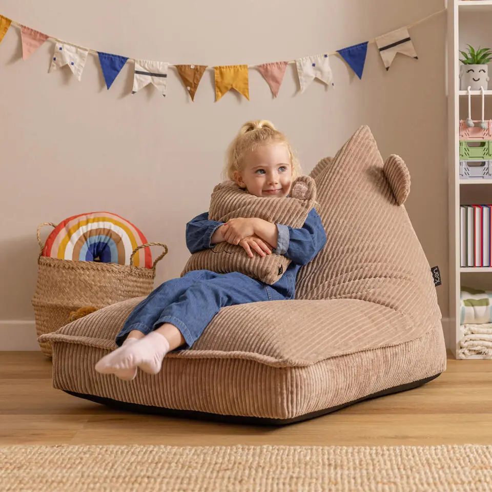 icon - Kinderzitzak Stoel Teddybeer - Ribfluweel - Bruin
