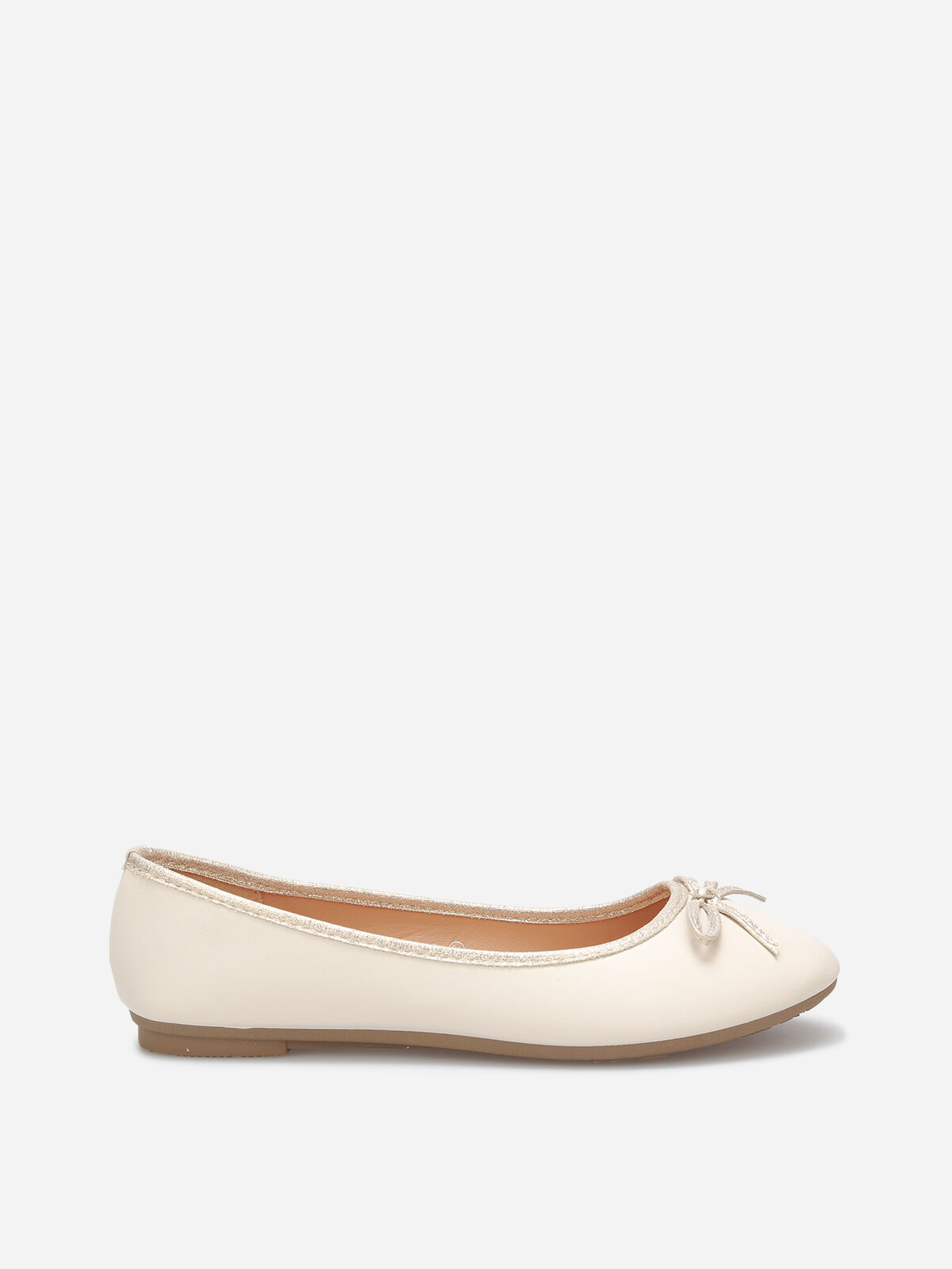 Ballerines à bout rond et nœud- Beige