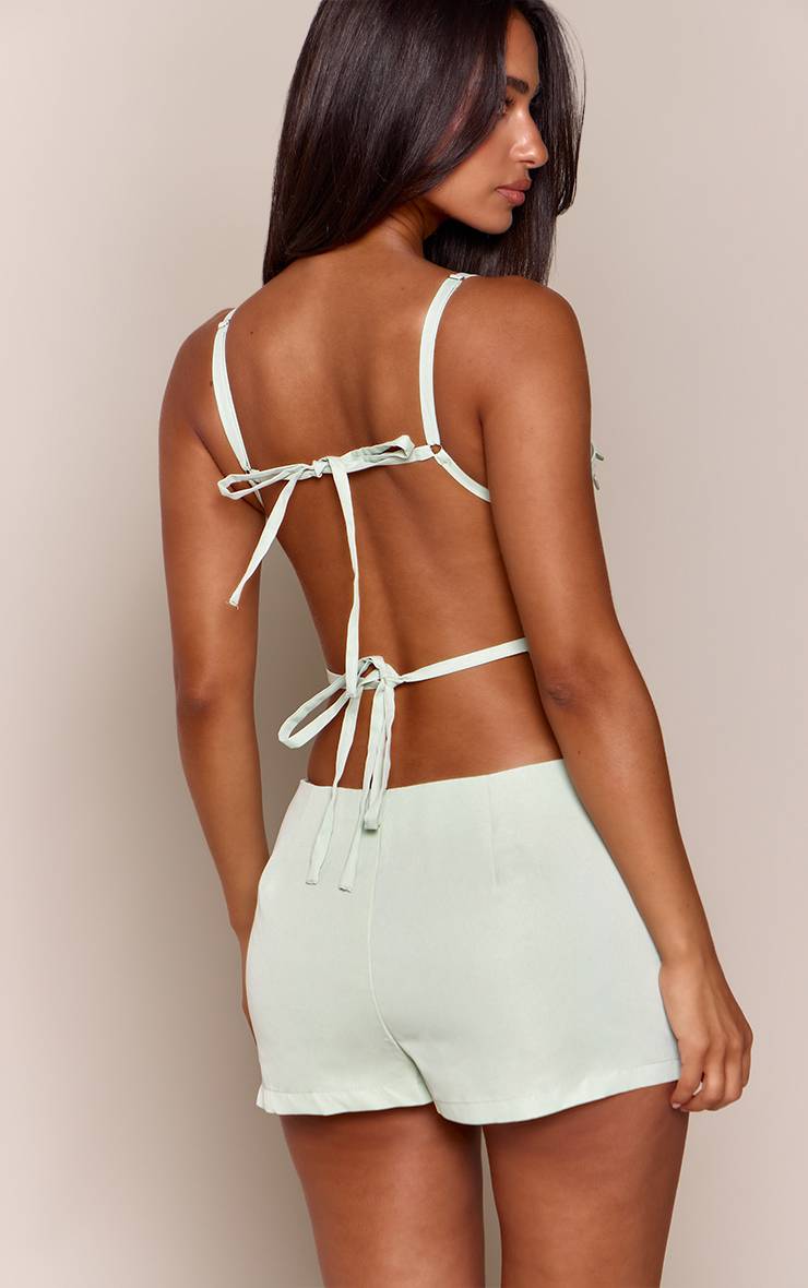 Bleu Turquoise Haut Caraco Taillé Tissé À Dos Ouvert Avec Ornements De Coquillages Petite Taille Ensemble Coordonné