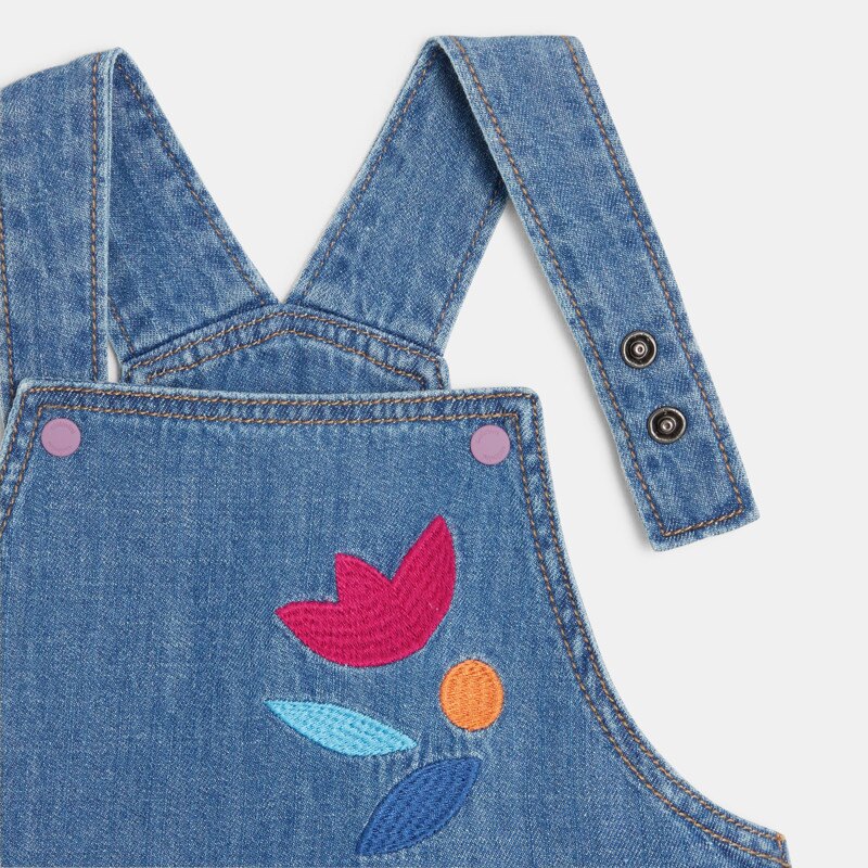 Robe salopette bébé fille denim brodée bleue Catimini Bleu