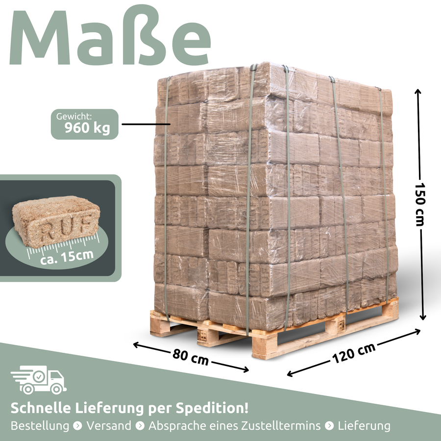 holz4home RUF - Houtbriketten, gemengd hout, pallet 960KG / 96 pakketten