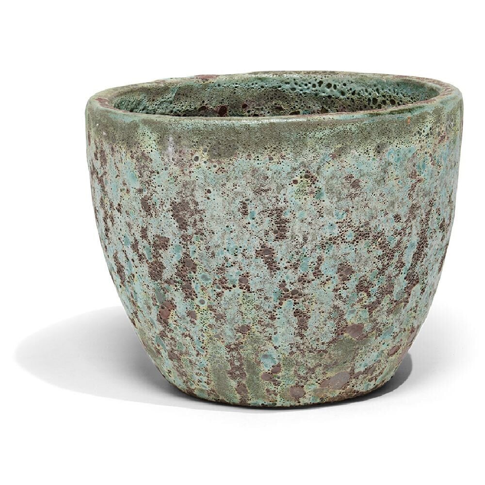 Pot argile émaillage vert et marron Ø46cm