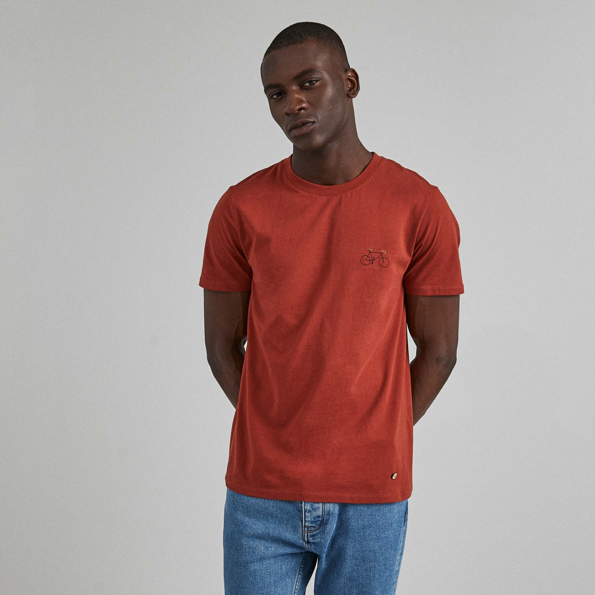 T-shirt col rond rouge coton et coton recyclé - modèle Arcy