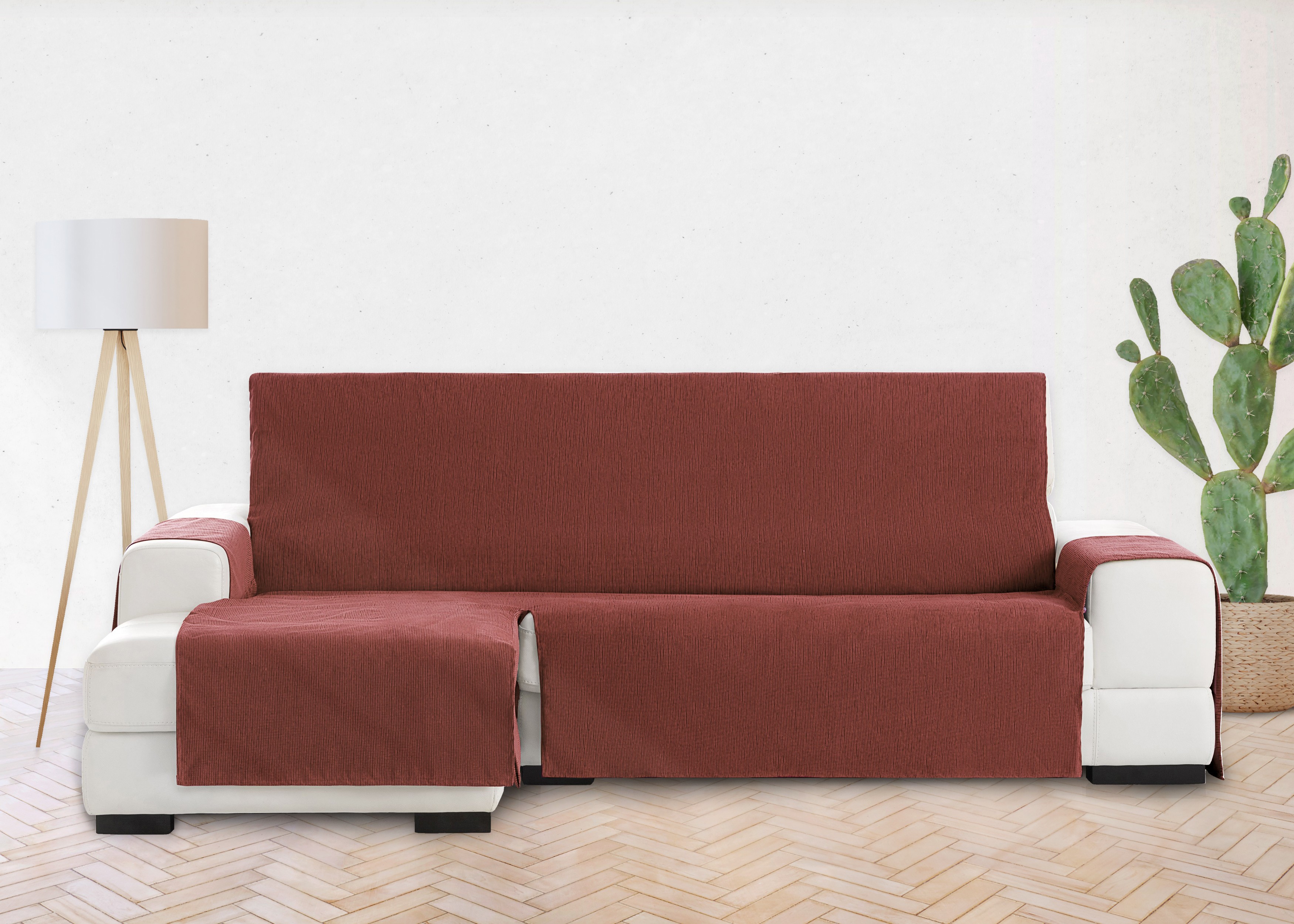 Capa protetora Vipalia para chaise longue, capa lisa de chenille para sofá, design elegante, cor terracota, chaise longue longa esquerda para cães.