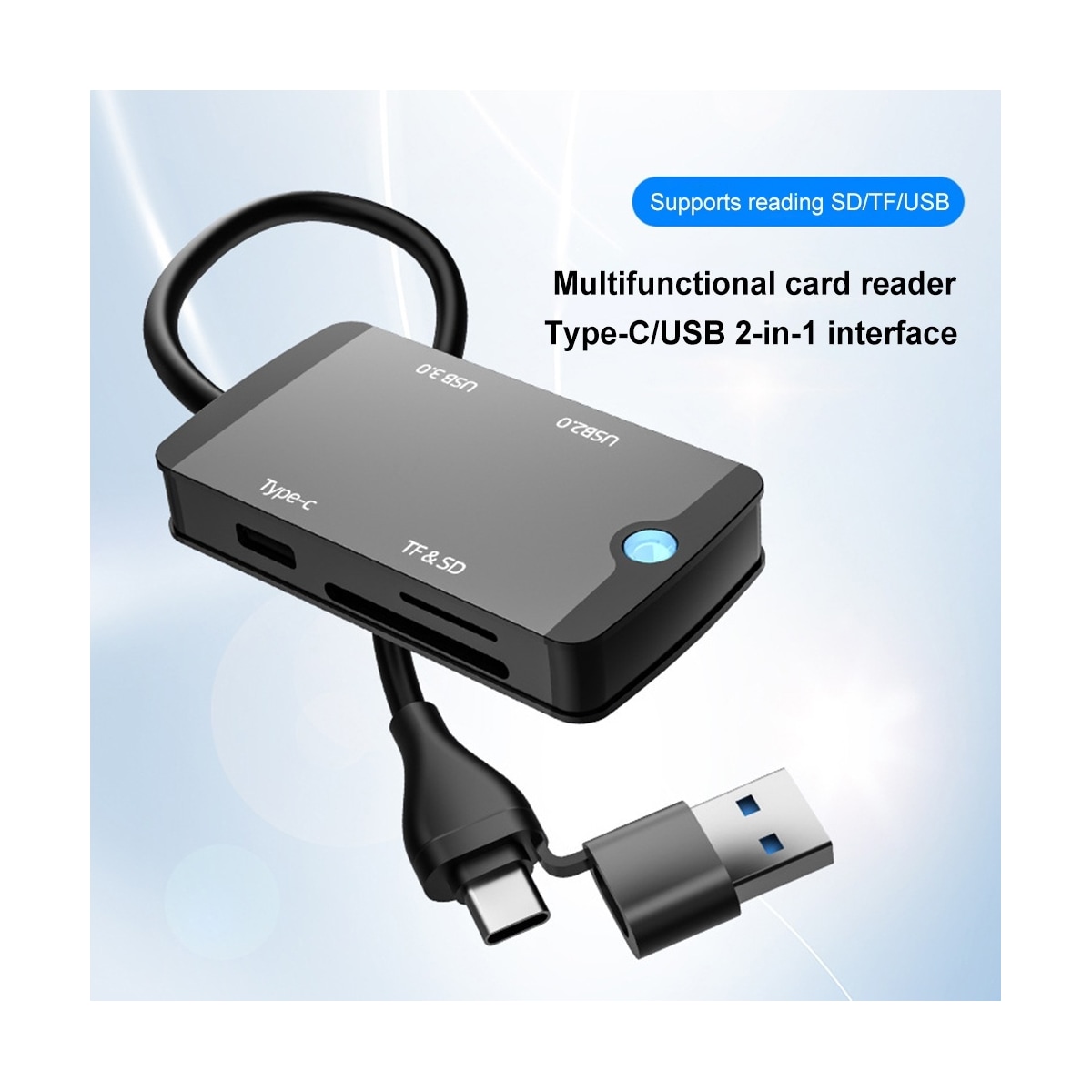 NÖRDIC 1 til 5 USB-dokkingstasjon og kortleser - SD, MicroSD/TF, 2x USB-A, 1xUSB-C