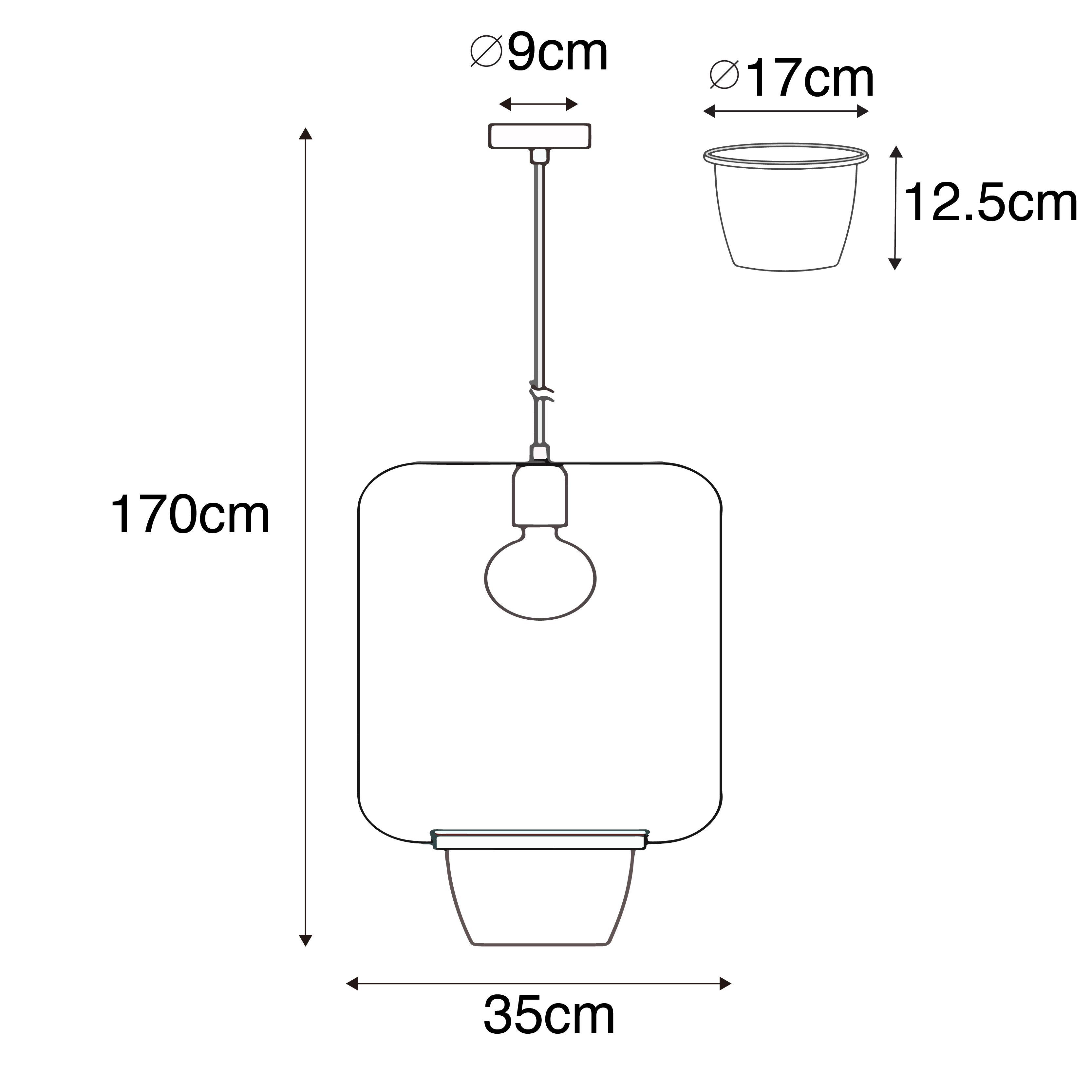 Moderne hanglamp zwart met glas rechthoekig - Roslini