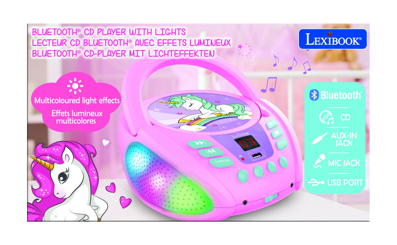 Lexibook - Unicorn Bluetooth bærbar cd-afspiller