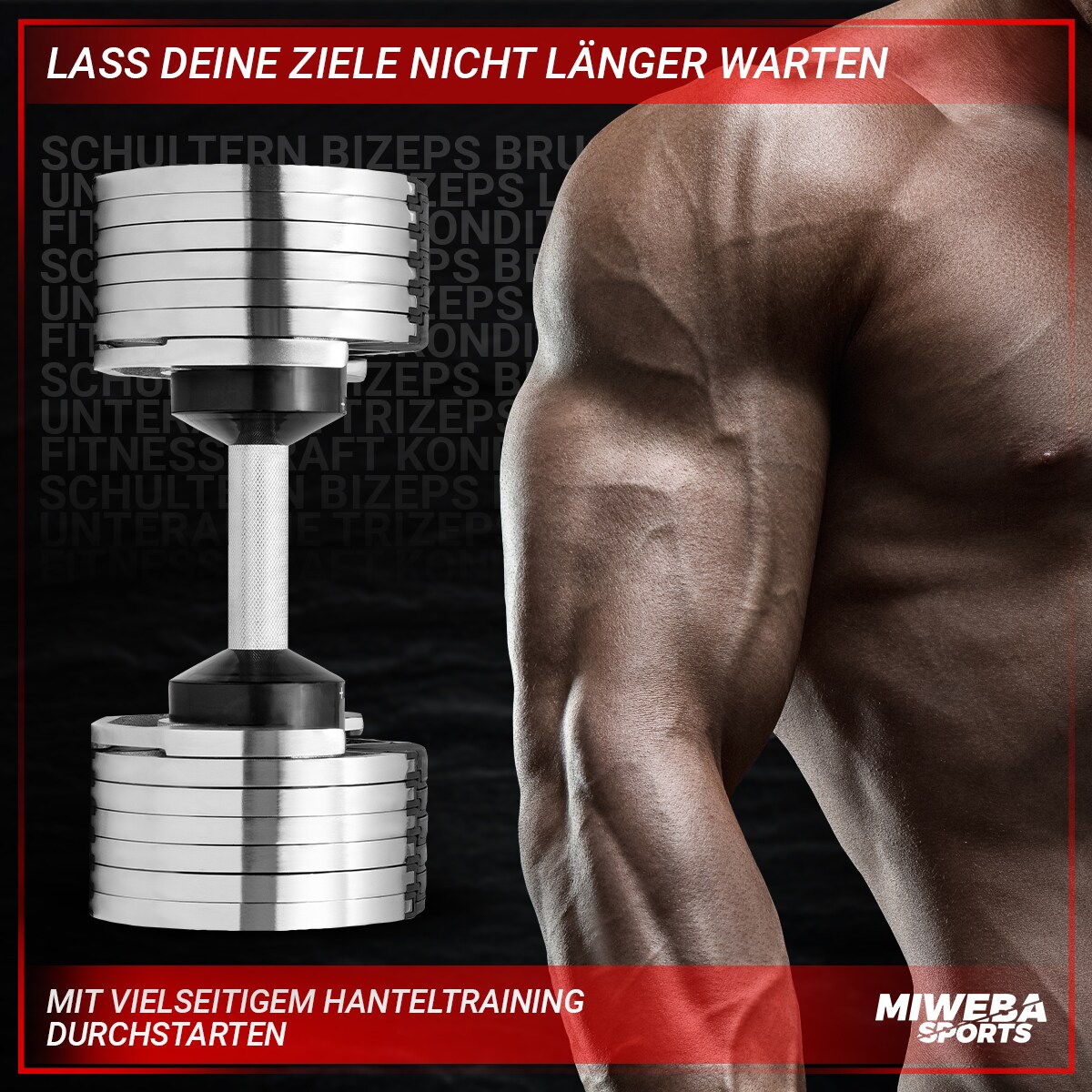 Miweba Sports verstellbare Kurzhantel VH100, Stahl, 4-24 kg, funktionales Verschluss-System, Gestell